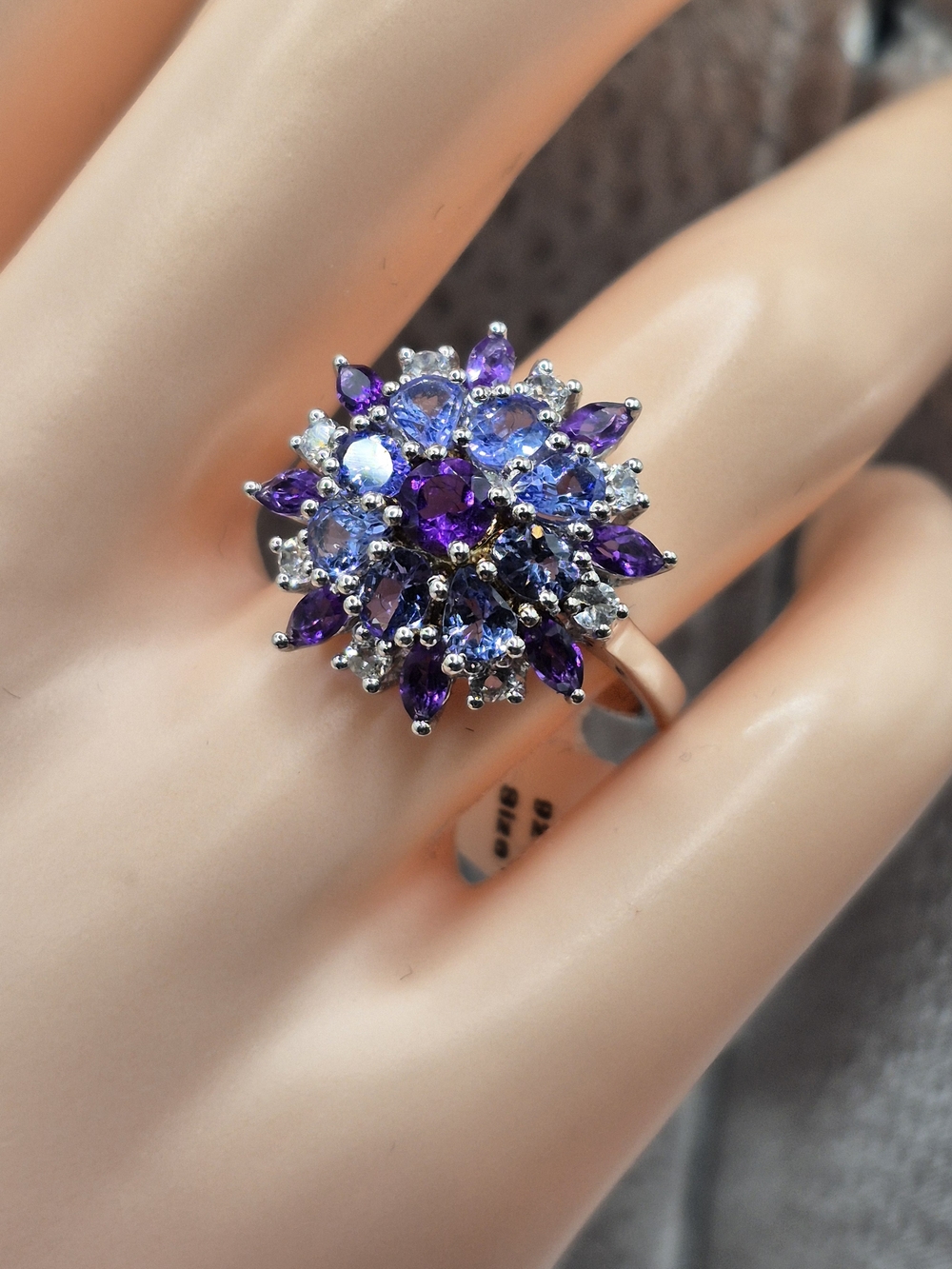 Amethyst & Tanzanite Floral Cluster Ring - Women Jewelry